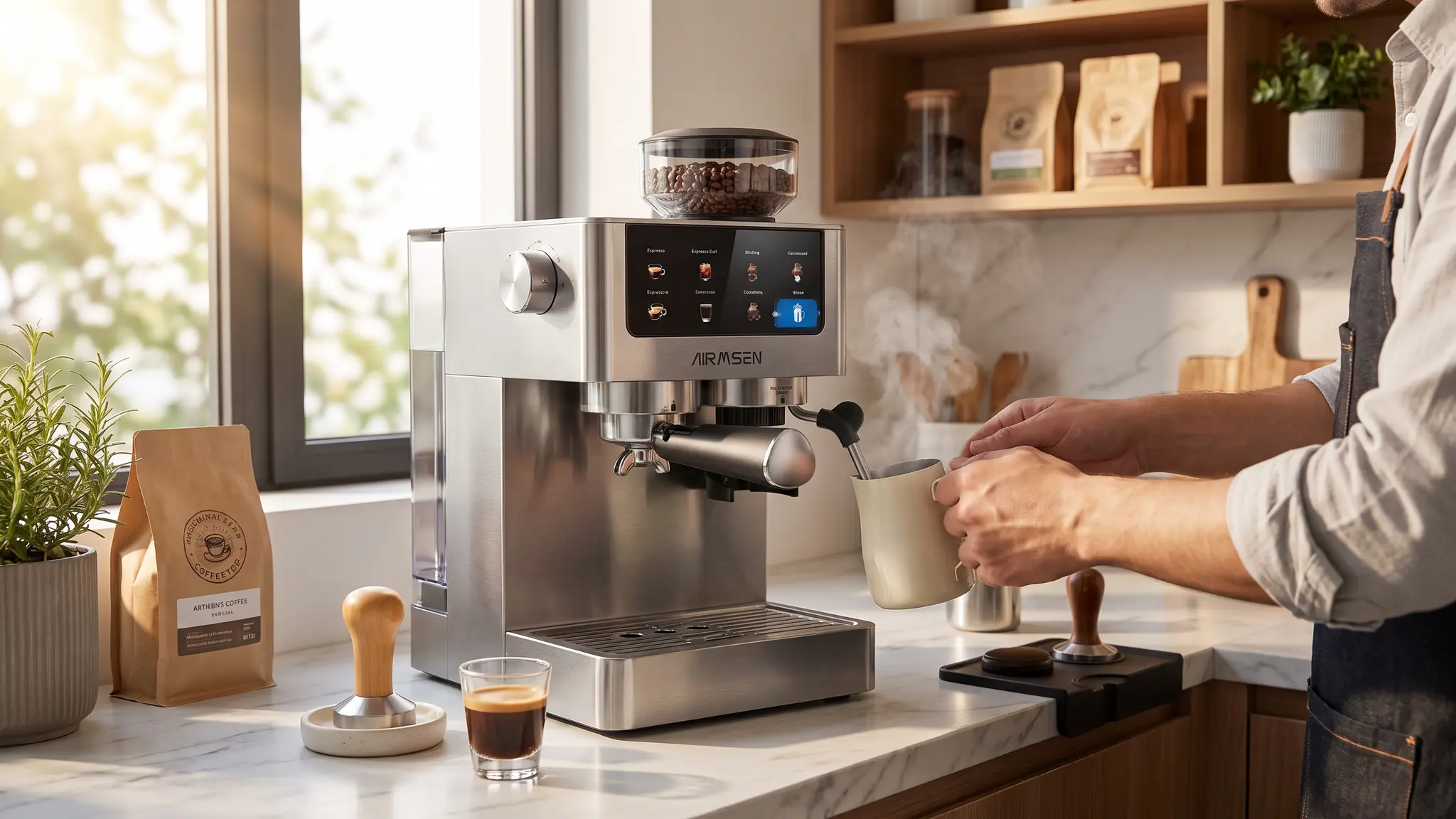 AIRMSEN Espresso Machine Review 2026 - Grinder and Milk Workflow 2 AIRMSEN Espresso Machine coffee workflow