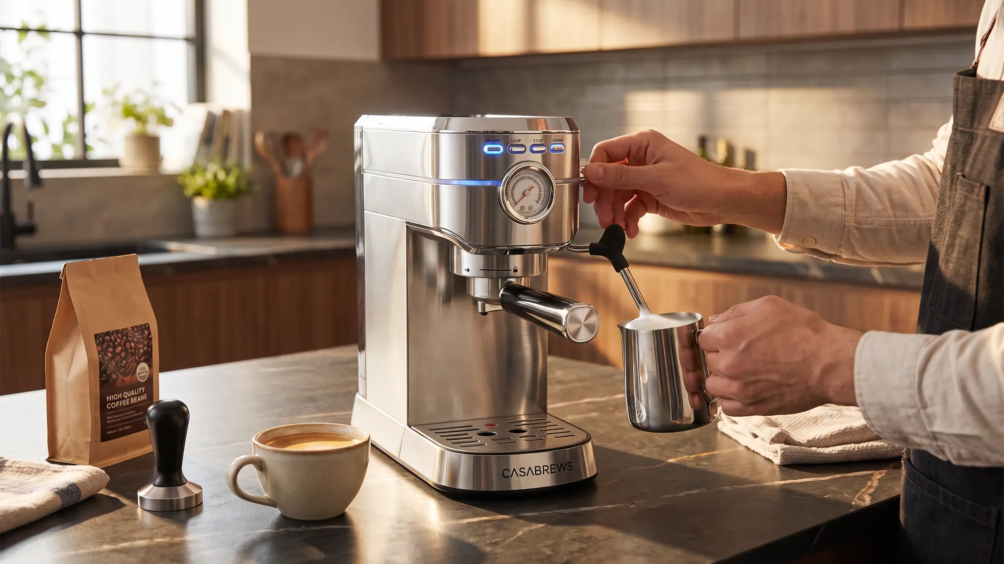 Casabrews CM5418 Review 2026 - Footprint and Milk Workflow 2 Casabrews CM5418 coffee workflow