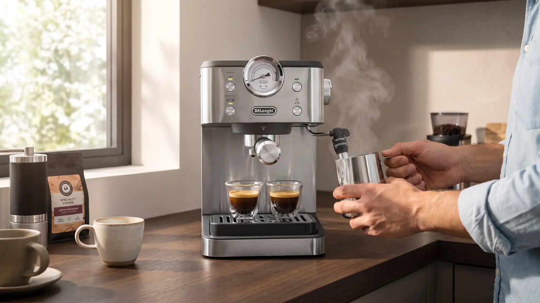 De'Longhi Classic Signature Review 2026 - Milk and Compact Design 2 De'Longhi Classic Signature coffee workflow