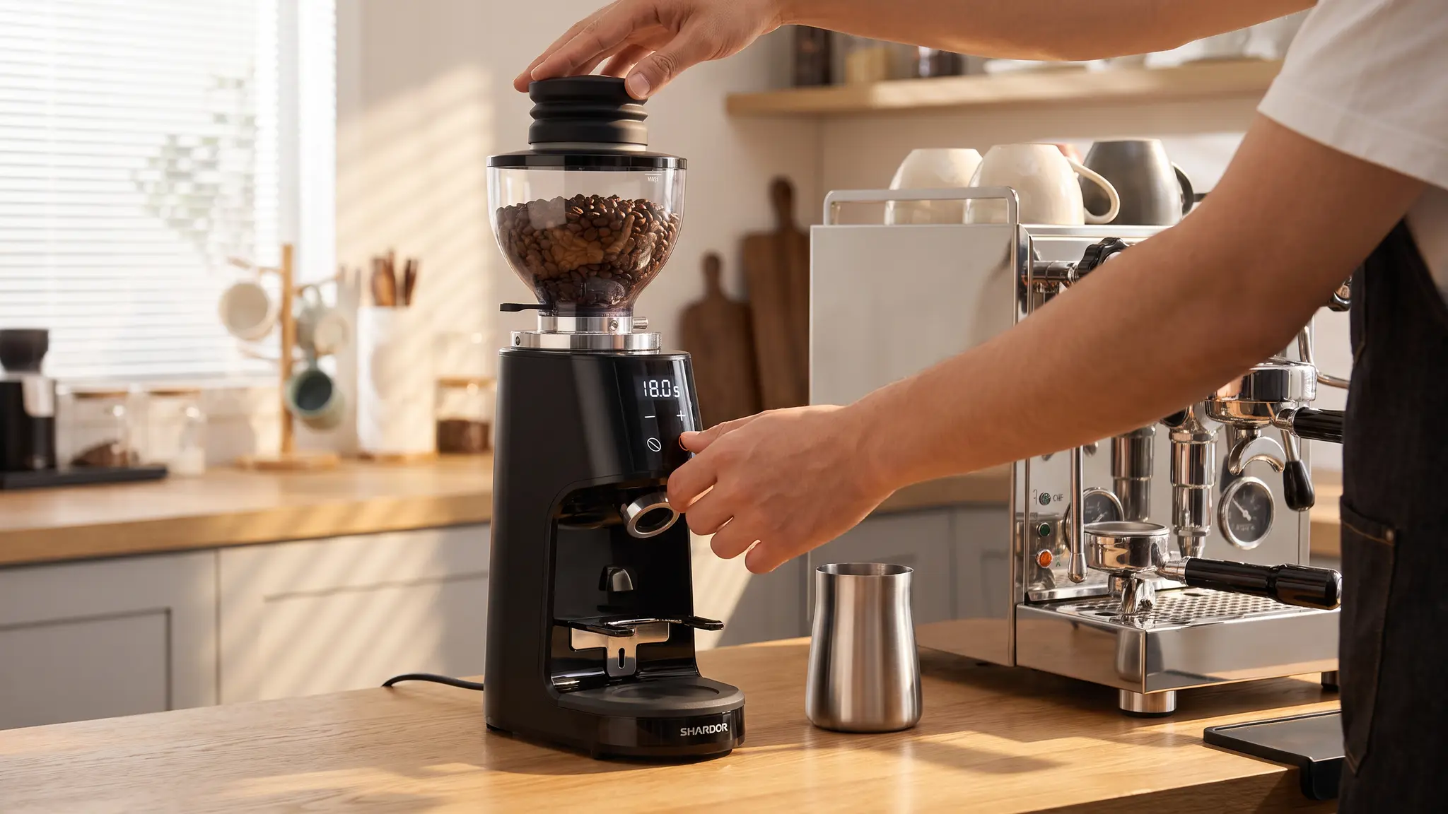 SHARDOR 64mm Flat Burr Grinder coffee workflow