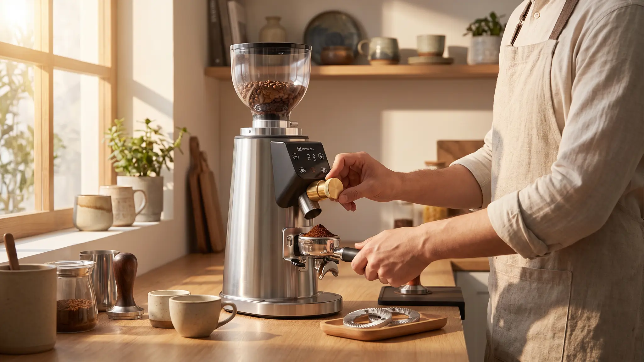 MOKKOM 64mm Flat Burr Grinder Review 2026 - Precision and Build 2 MOKKOM 64mm Flat Burr Grinder coffee workflow